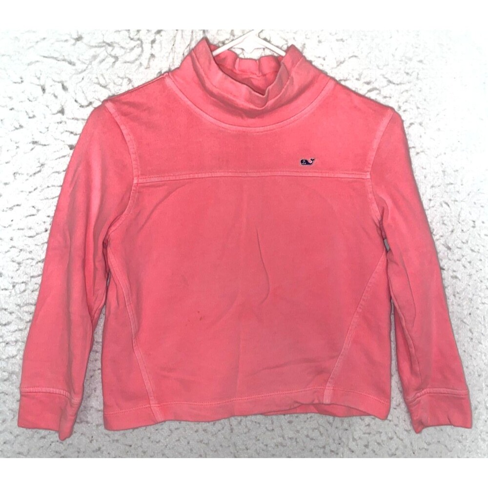 Vineyard Vines Pink Fleece Pullover Mock Neck Girls S (7-8) Sweatshirt Long Slee